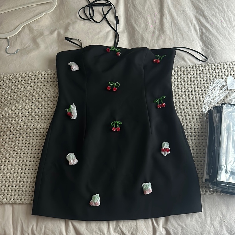 NWT Nasty Gal - Black Dress with Cherry Embellishments